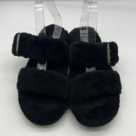 UGG - Fuzz Yeah Black 2 Buckle Sheepskin Shearling Slide Sandal Size 8 - Picture 3 of 14